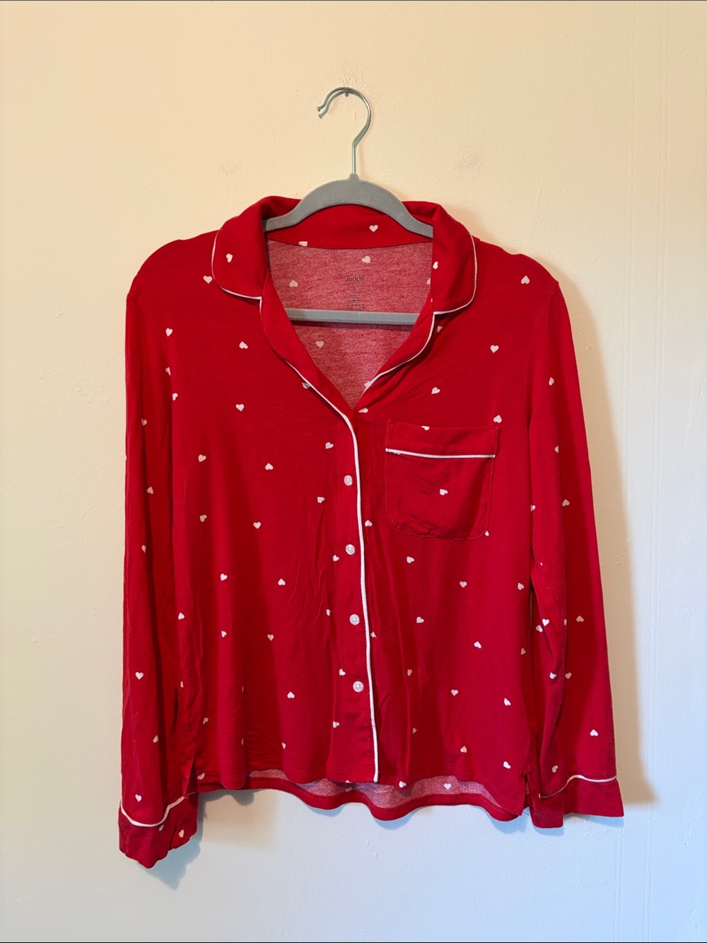 Auden Red Heart-Print Long-Sleeve Pajama Top